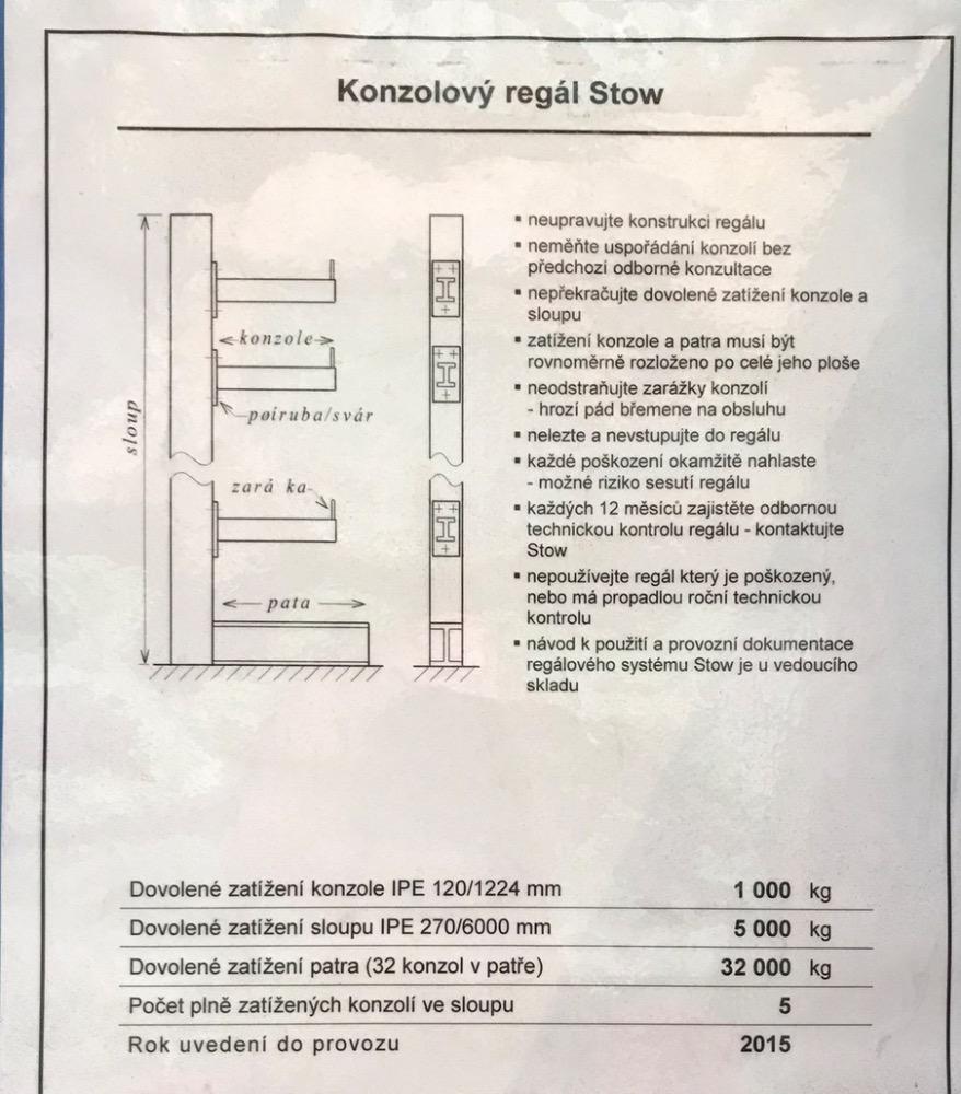 značení konzolového regálu